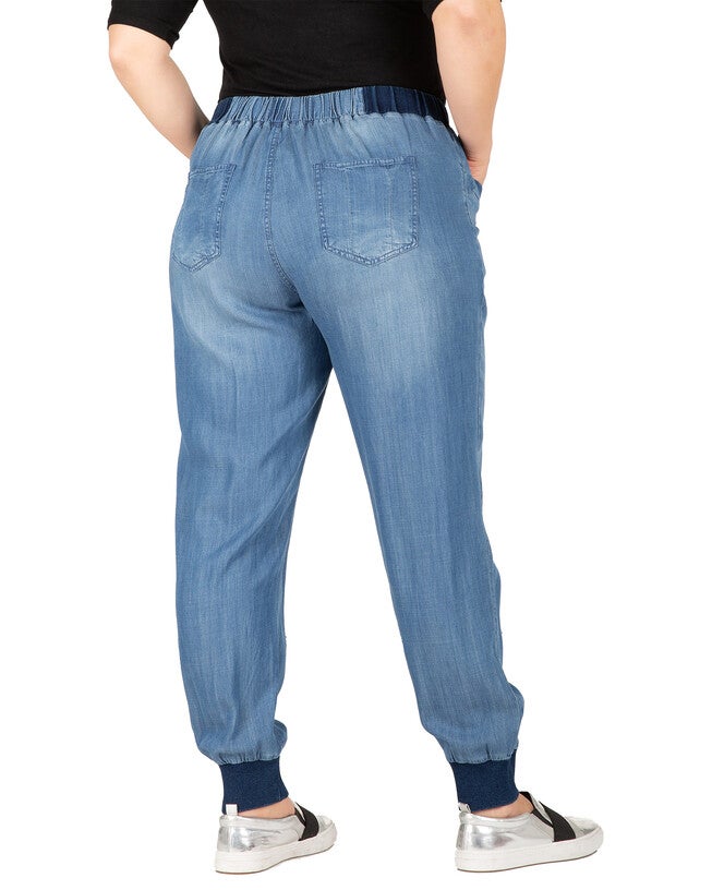 Plus Size Marcie Rib Bottom Indigo Button Front Jogger Pants, , alternate image number 6