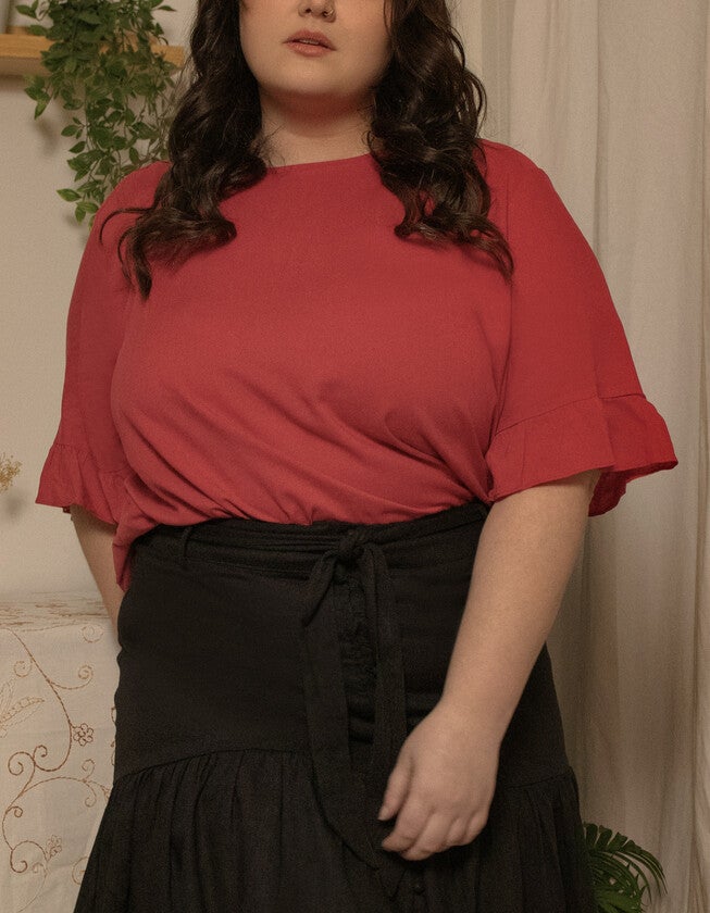 Mylene Top Relaxed Linen Blend Frilled High Low Hem, , alternate image number null