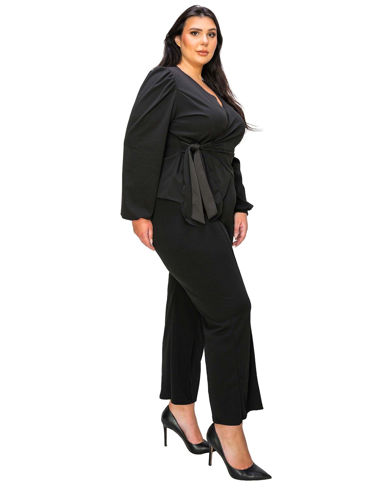 YELENA CREPE WRAP TOP, Black / Black, alternate image number 2