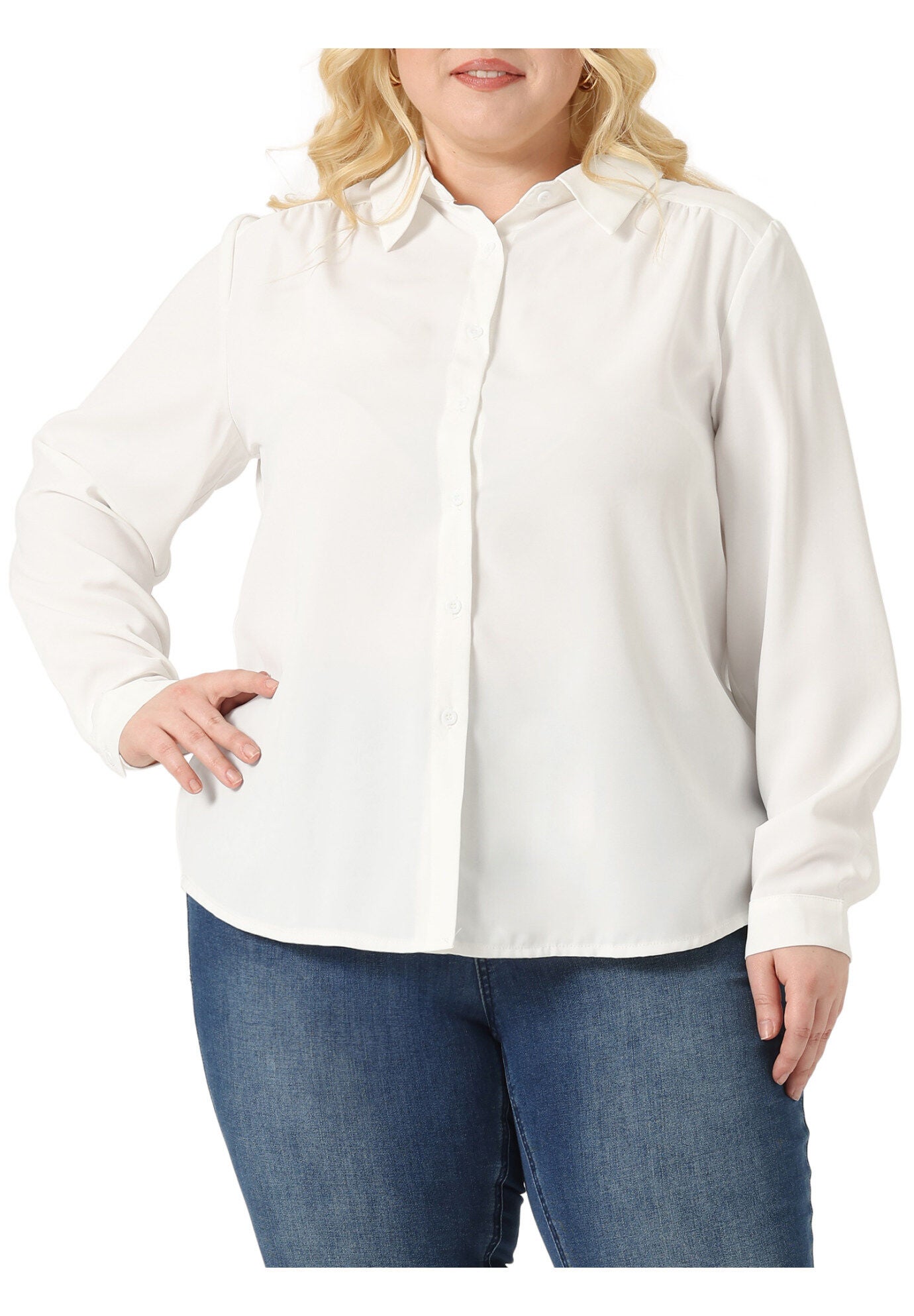 Button Down Long Sleeve Classic Shirt, White / White, alternate image number 1
