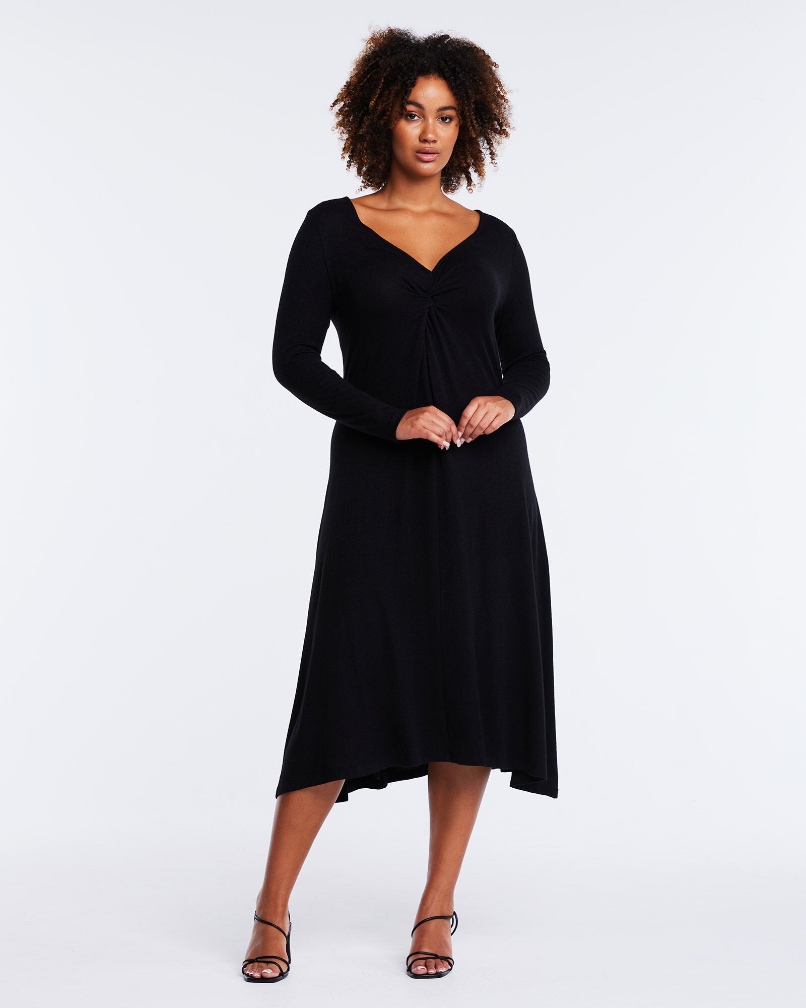 Florentine Black Long Sleeve Midi Knit Dress, , alternate image number 8