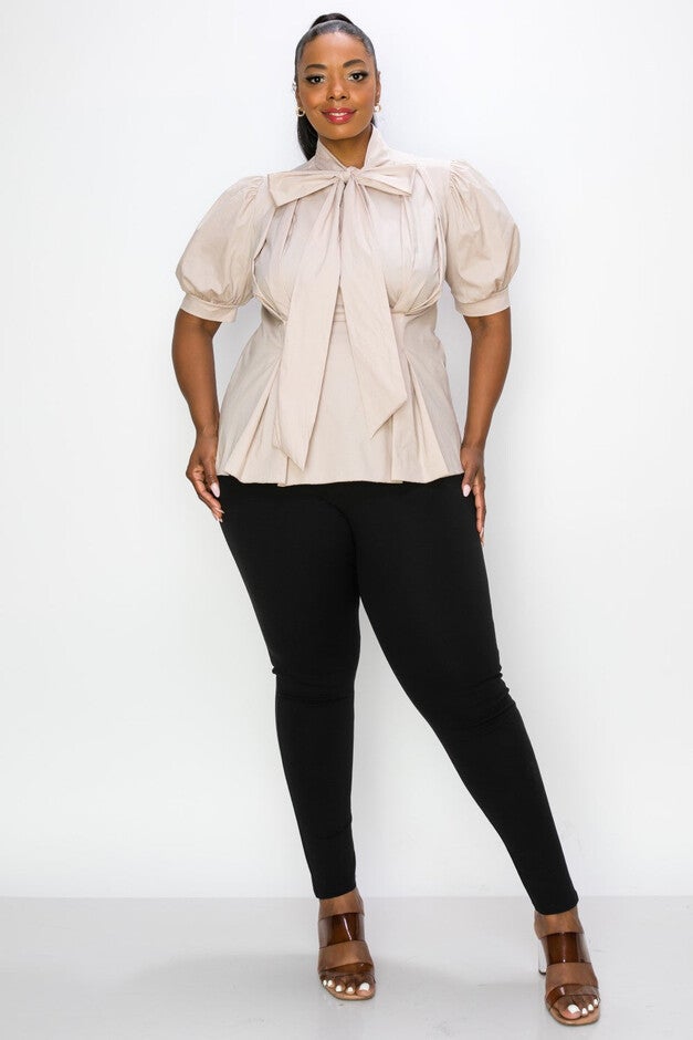 ASHLYN TIE NECK BLOUSE, Taupe / Taupe, hi-res image number 0