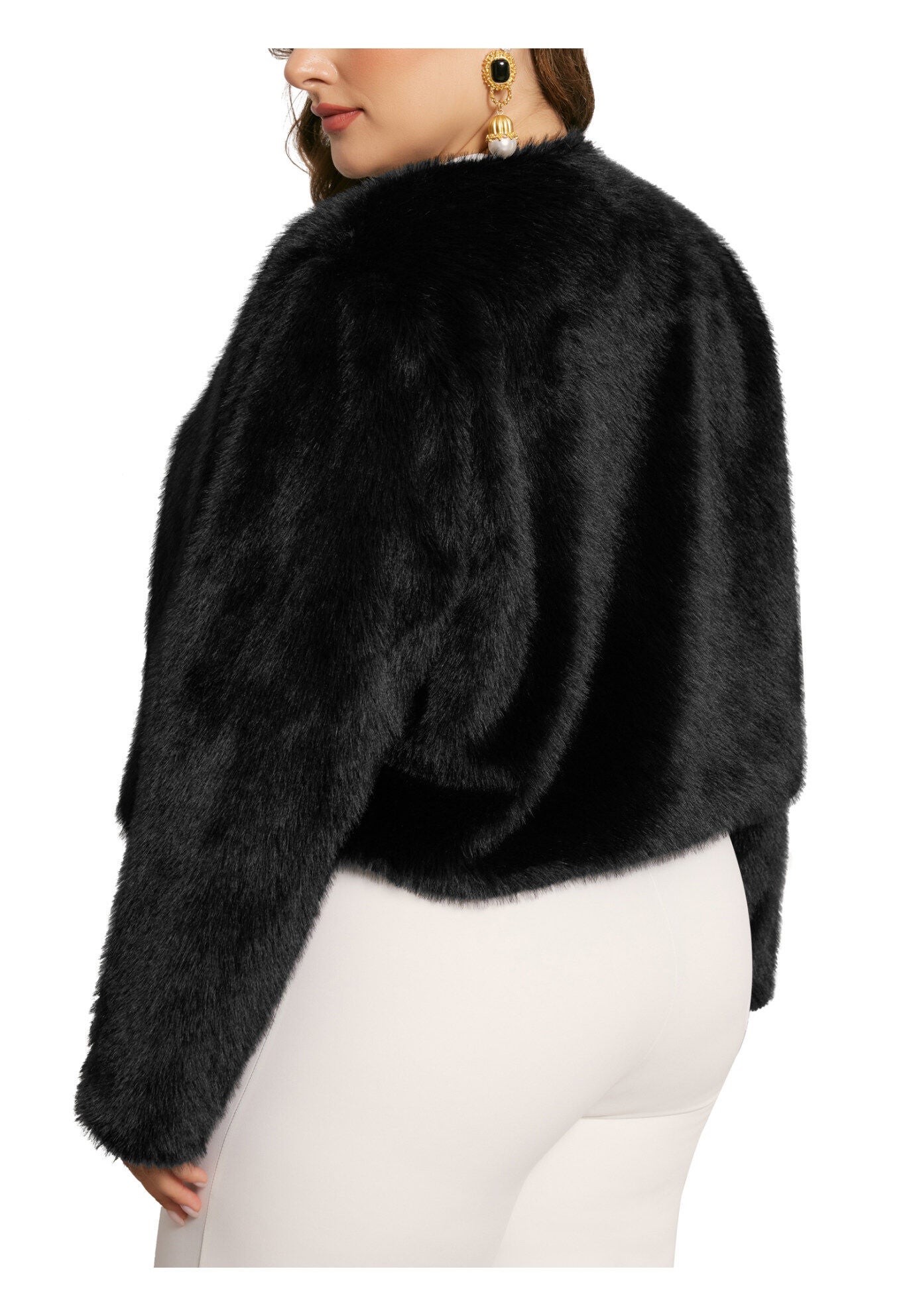 FAUX FUR WINTER WARM SHAGGY JACKET COAT, Black / Black, alternate image number 3
