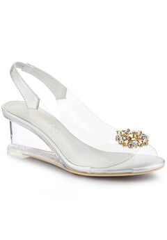 Clear Slingback Wedges Rhinestone Transparent Peep Toe Heels