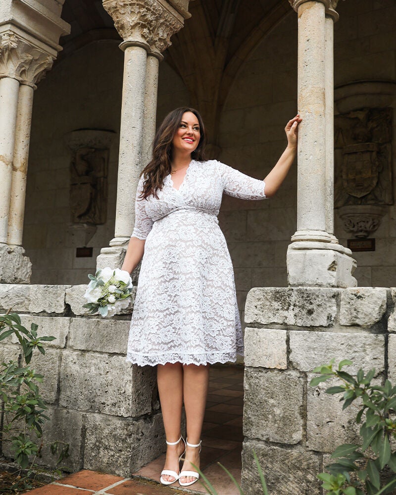 Bella Lace Wedding Dress, WHITE LACE  CHAMPAGNE LINING / White, alternate image number 4