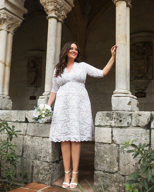 Bella Lace Wedding Dress, WHITE LACE  CHAMPAGNE LINING / White, alternate image number 4