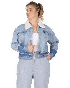 Yara Refurbished Denim Trucker With Sharpa Collar Jacket