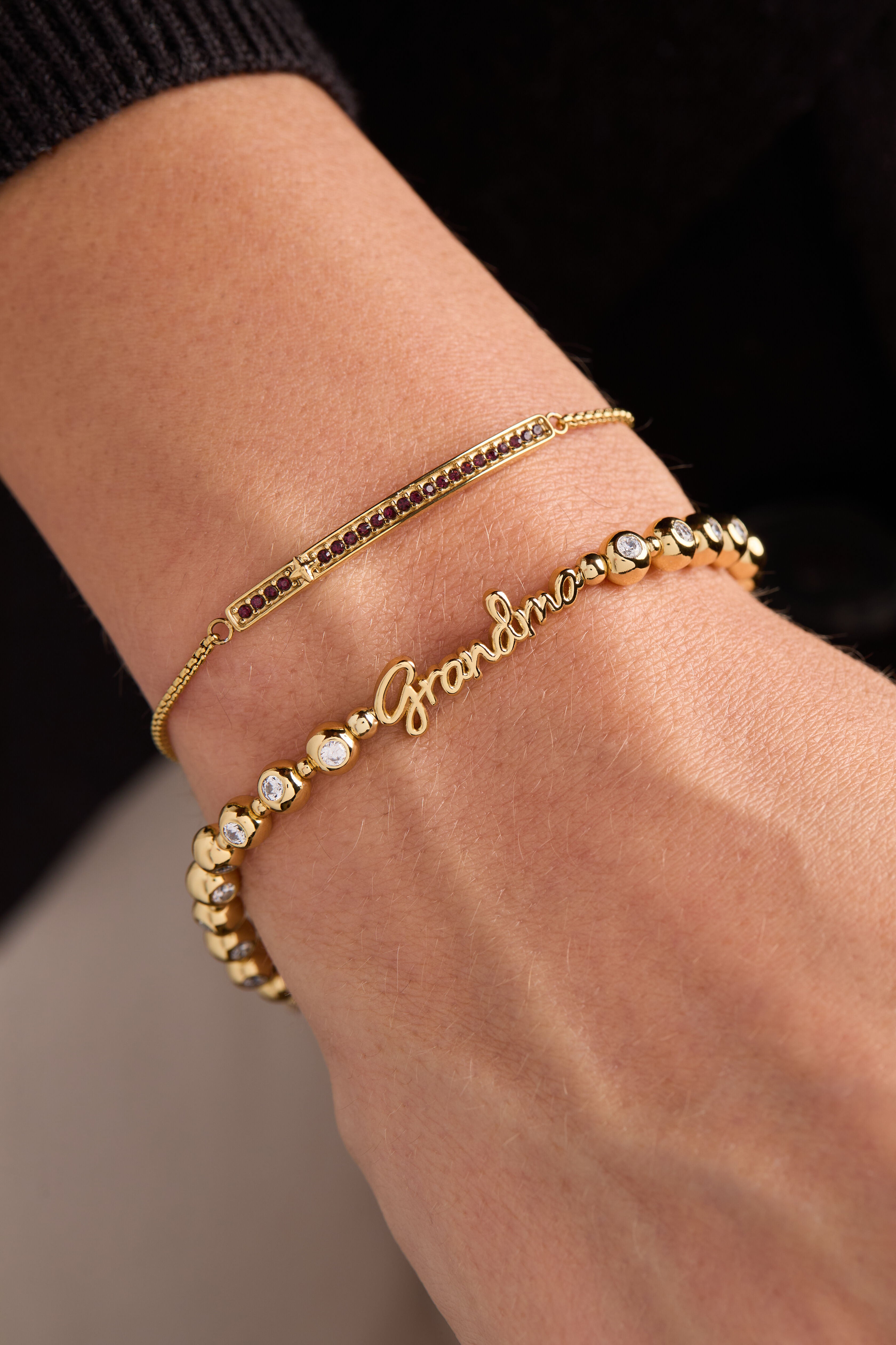 Grandma Elongated Crystal Stretch Bracelet, Gold / Gold, alternate image number 3