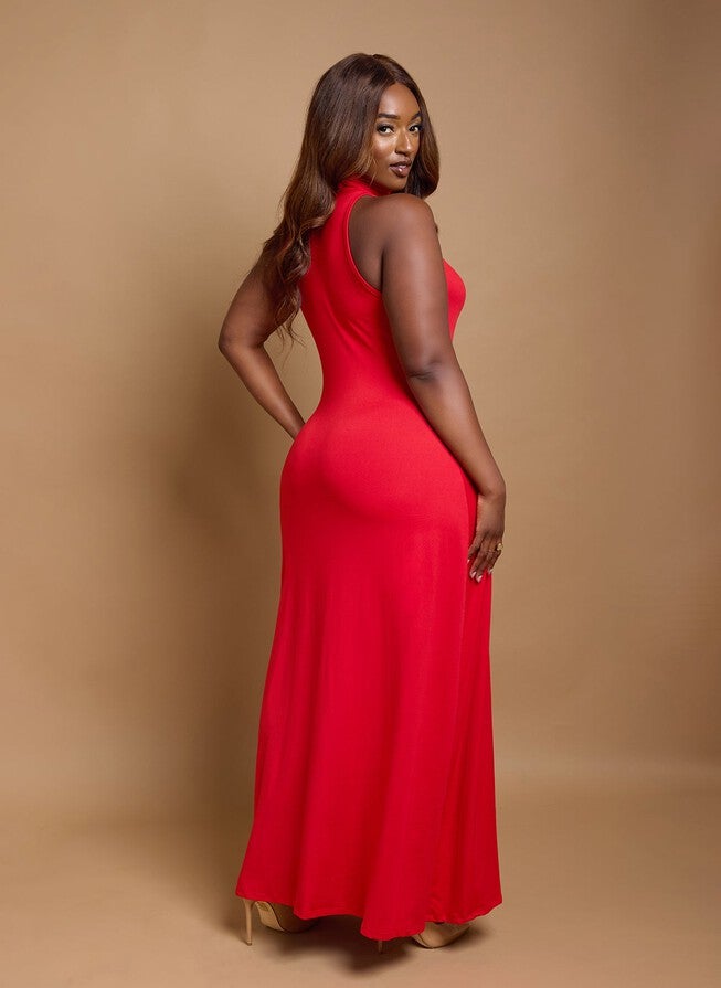 KIMMY TURTLENECK BODYCON MAXI DRESS - RED, Red / Red, alternate image number 4