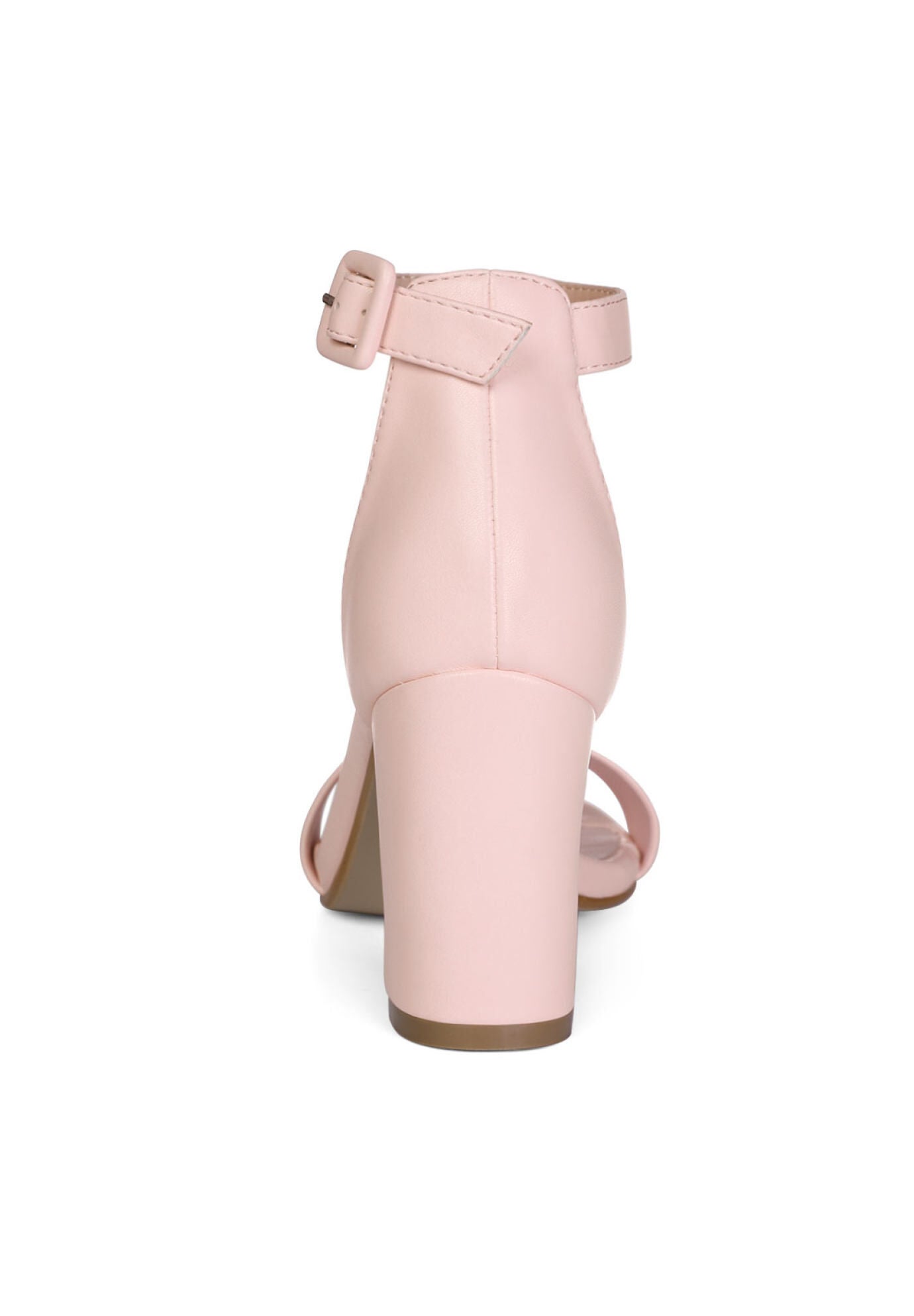 Solid Color Buckle Block Heel Ankle Strap Sandals, Light Pink / Pink, alternate image number 2
