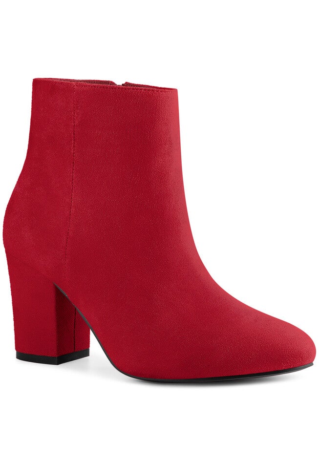 Round Toe Chunky High Heels Ankle Boots for Women, Red / Red, hi-res image number null