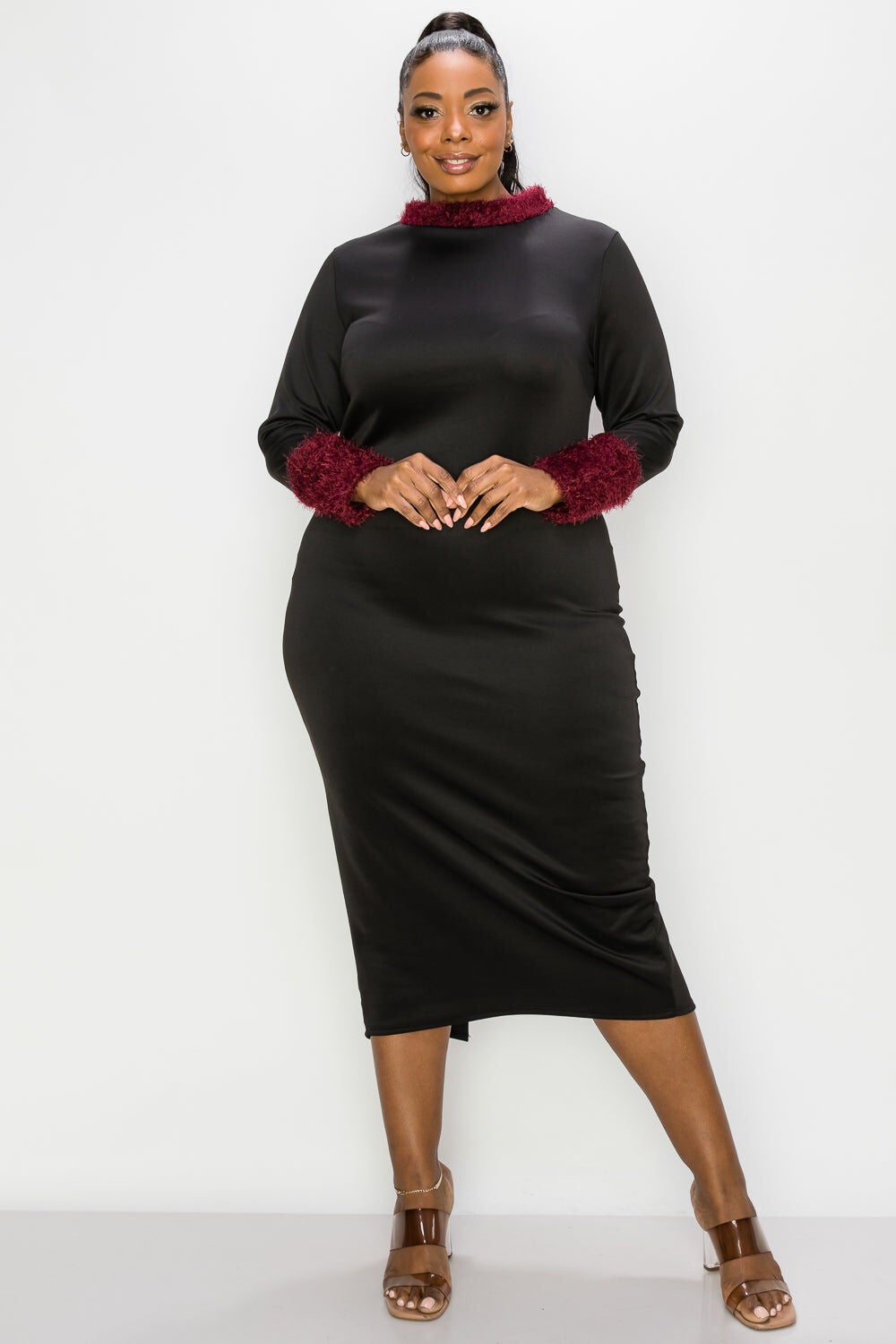 KAIA FEATHER DRESS, BlackBurgundy / Black, alternate image number 2