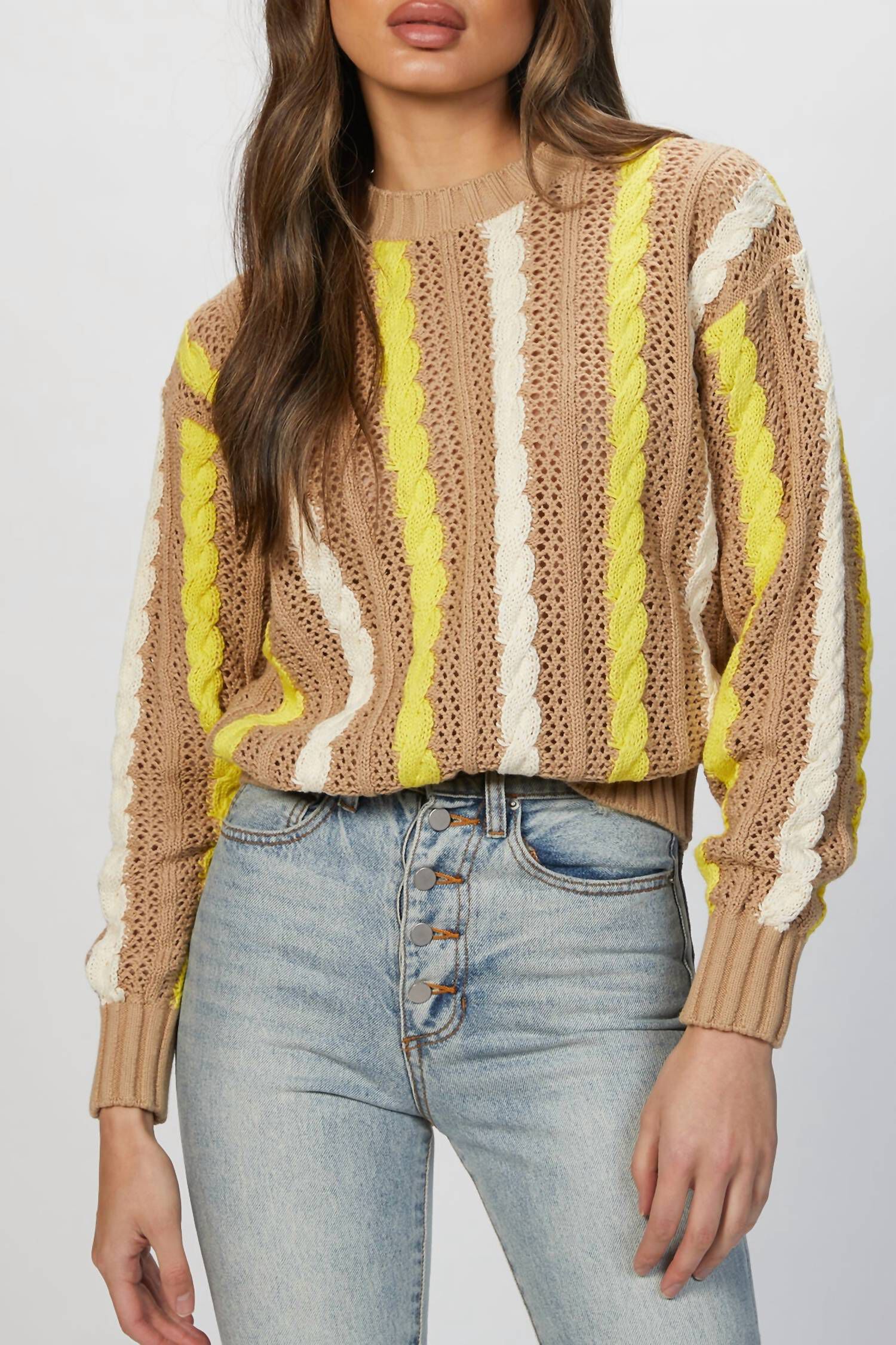 CABLE-KNIT SWEATER IN BEIGE, , alternate image number 8