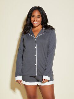 Long Sleeve Top & Short Pajama Set, Anthracite  Ivory / Charcoal Grey, hi-res image number 0