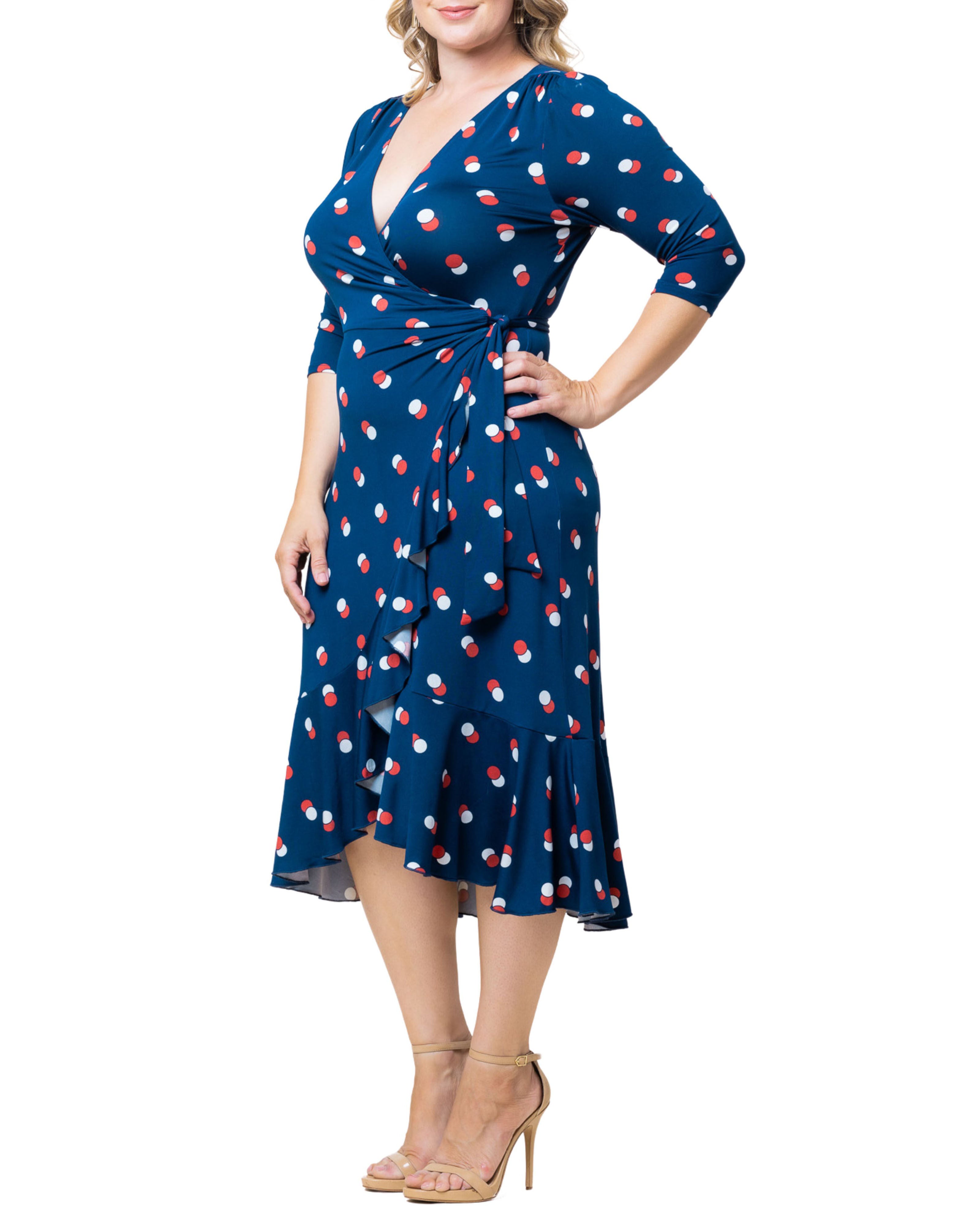 Flirty Flounce Wrap Dress, NAVY DOT DUO / Navy, alternate image number 3