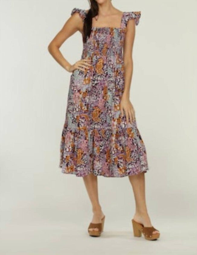 RYLAN SMOCKED MIDI DRESS IN MULTI, Multi / Pink, alternate image number 4