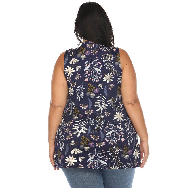 Floral Sleeveless Tunic Top, Navy / Navy, alternate image number 2