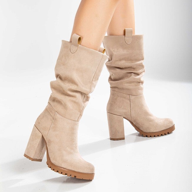 ANAIS - BEIGE SUEDE SLOUCH PLATFORM BOOTS, BEIGE / Beige, alternate image number 1