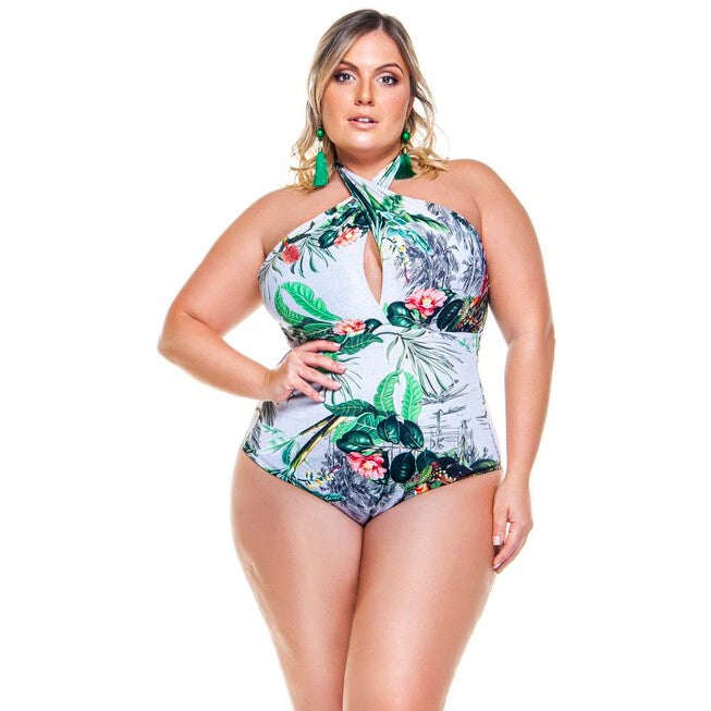 Swimsuit With Compression Linning, Botanical Garden / Light Grey, hi-res image number null