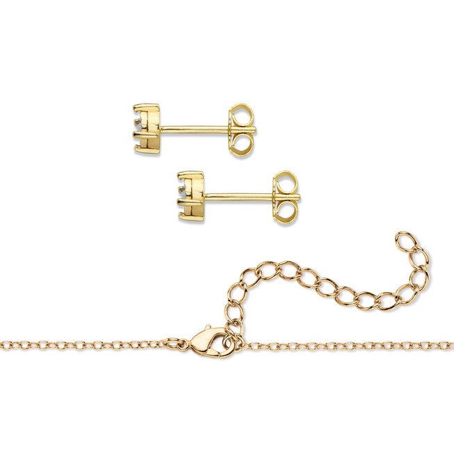 Diamond Accent Gold-Plated Gift Boxed Earring and Heart Necklace Set 18 inches-19 inches, , alternate image number null