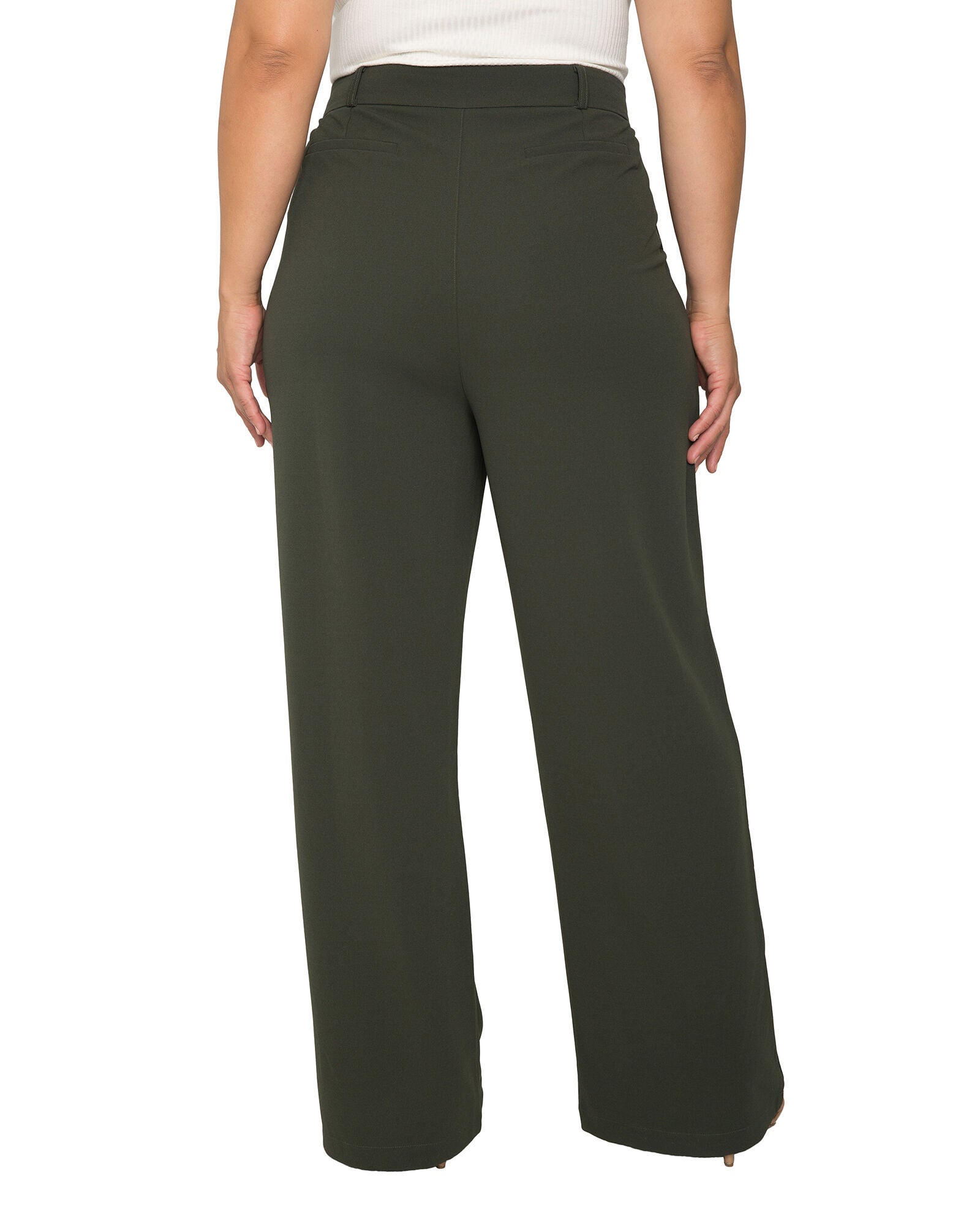 Plus Size Erica Pintuck Stretch Crepe Wide Leg Trouser, Olive / Forest Green, alternate image number 2