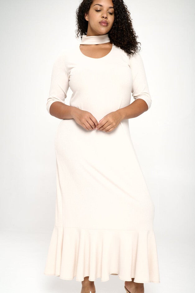 JORDAN CUTOUT RIB DRESS, Taupe / Taupe, alternate image number 3