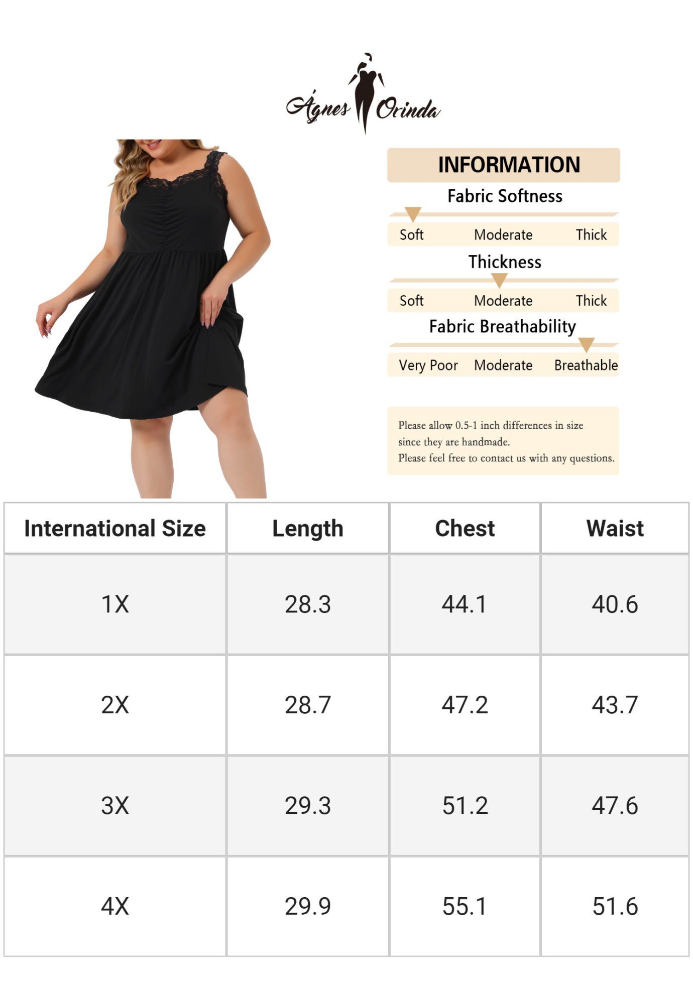 Cami Lace Spaghetti Loungewear A-Line Sleep Nightgown, Black / Black, alternate image number 4