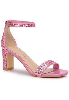 Glitter Ankle Strap Chunky Heeled Sandals