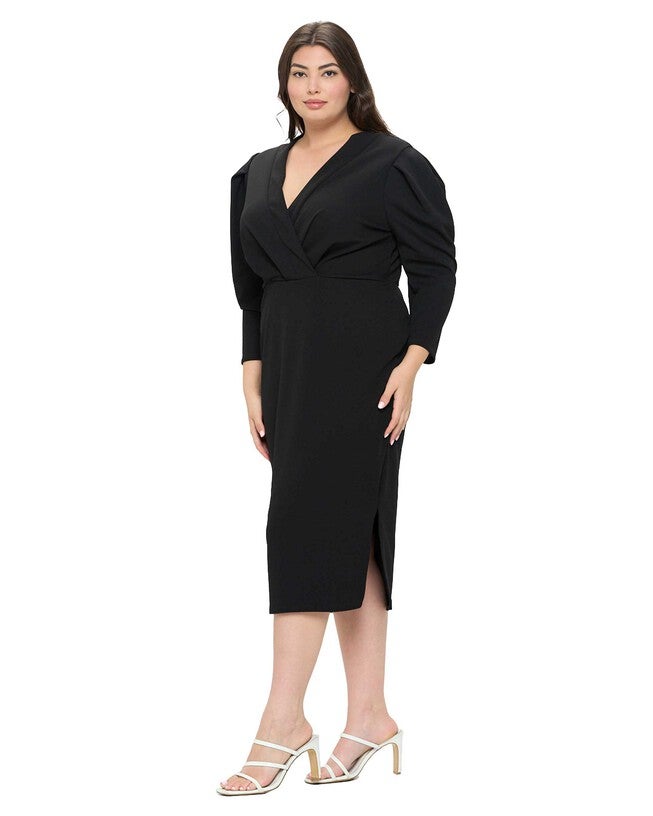 BOA PLEATED MIDI DRESS, Black / Black, alternate image number 2