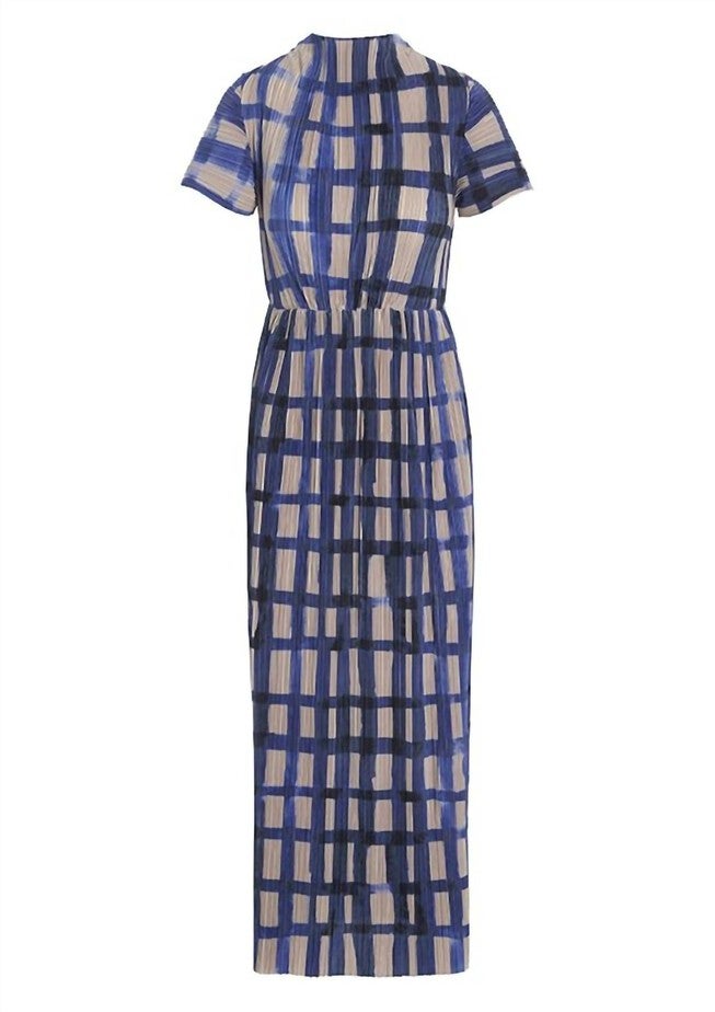 WATERCOLOUR CHECK DRESS IN BLUE/TAN, BlueTan / Purple, alternate image number null