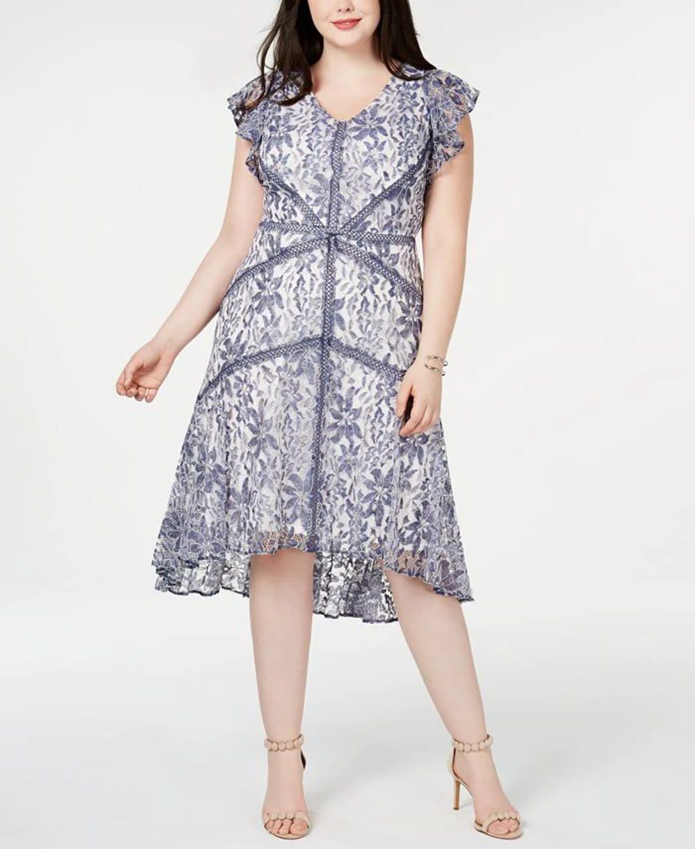 Taylor Women's Plus Lace Cocktail MIDI Dress Blue Size 20, Blue / Navy, hi-res image number 0