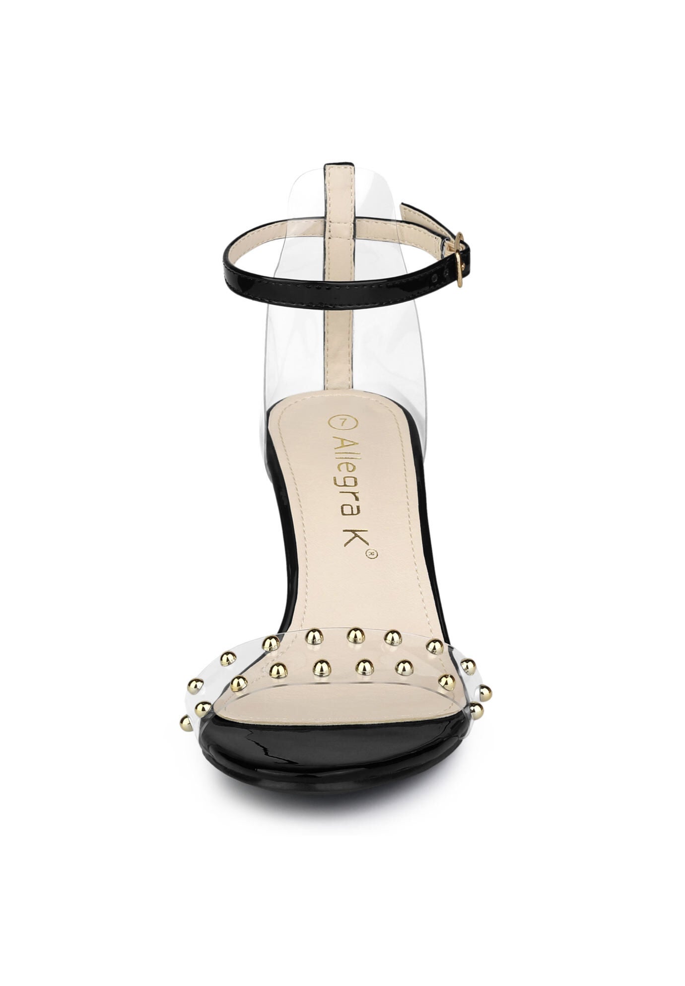 Clear Block Heel Ankle Strap Heeled Sandals, Black / Black, alternate image number 1