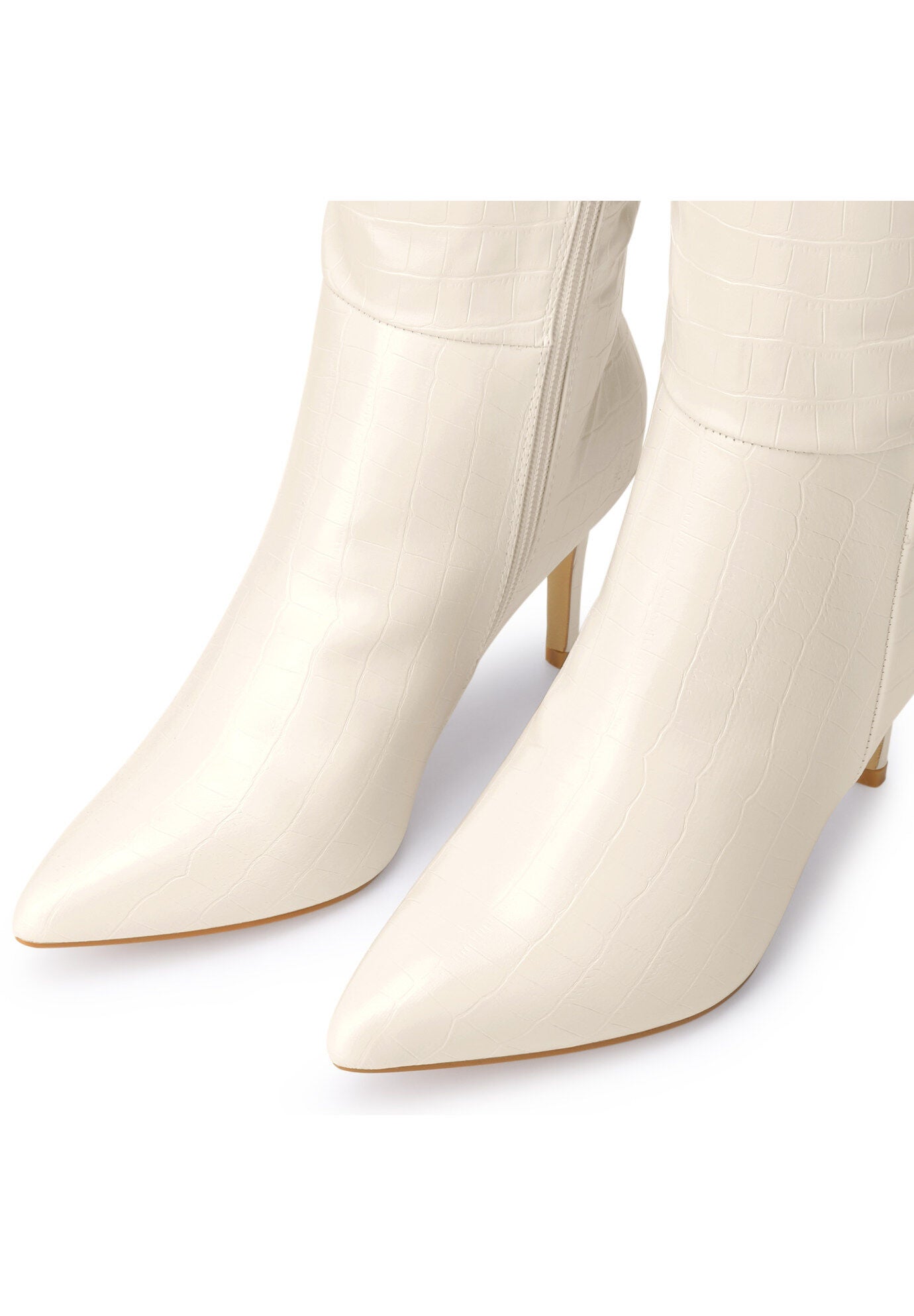 Stone Pattern Stiletto Heels Knee High Boots, Cream / Cream, alternate image number 1