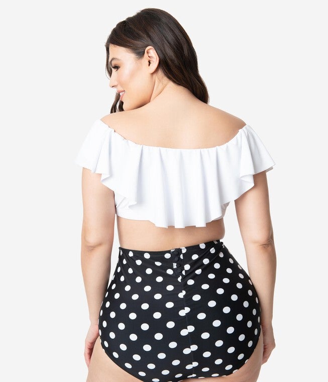 White Ruffle Swim Top, White / White, alternate image number 3