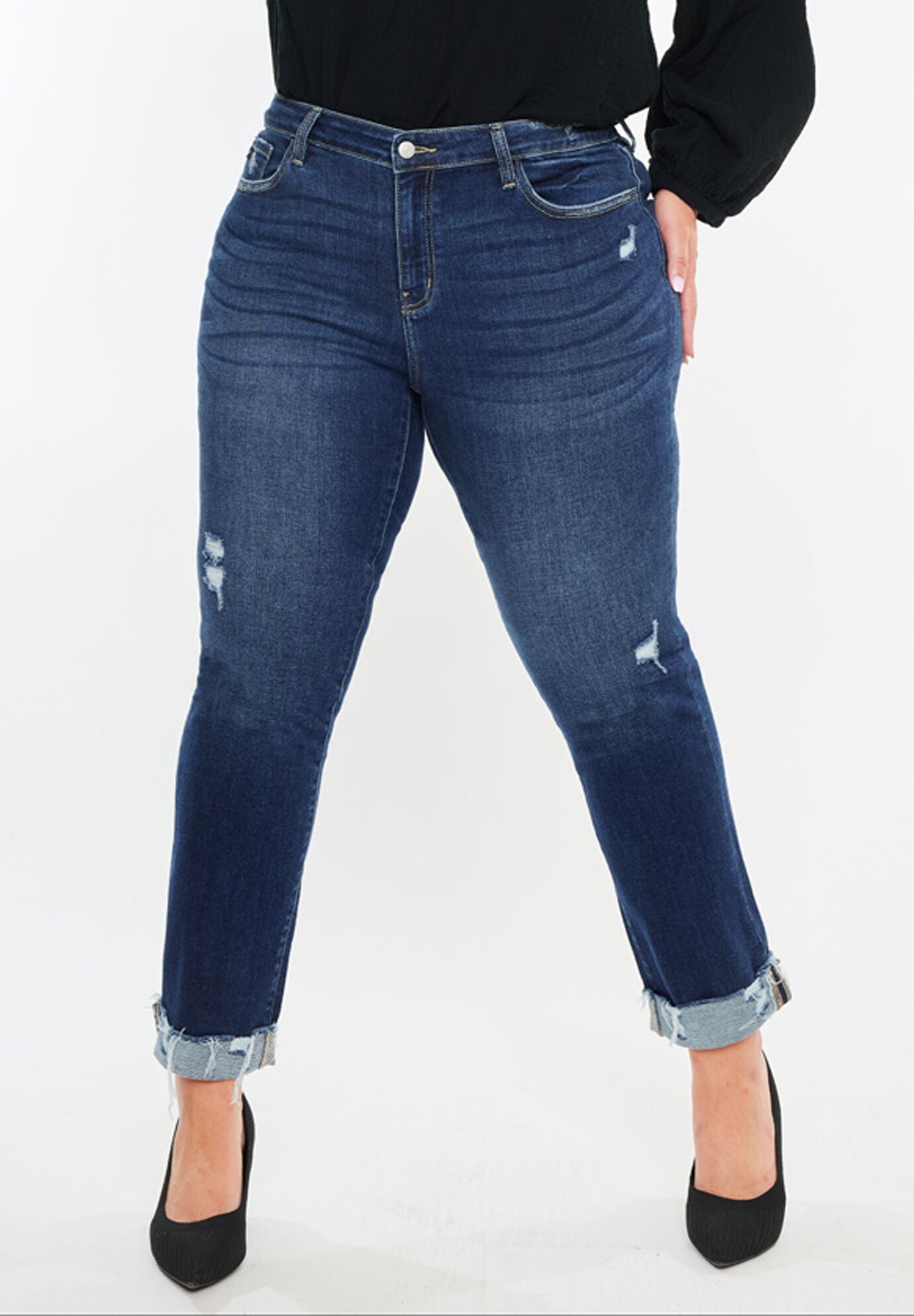 Emely Essentials Mid Rise Slim Straight Leg Jeans (Plus), Dark Wash / Dark Wash, alternate image number 2