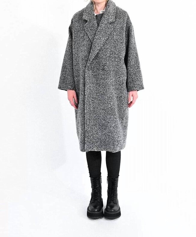 LOOSE OVERCOAT IN ASH BLACK, Ash Black / Black, hi-res image number null