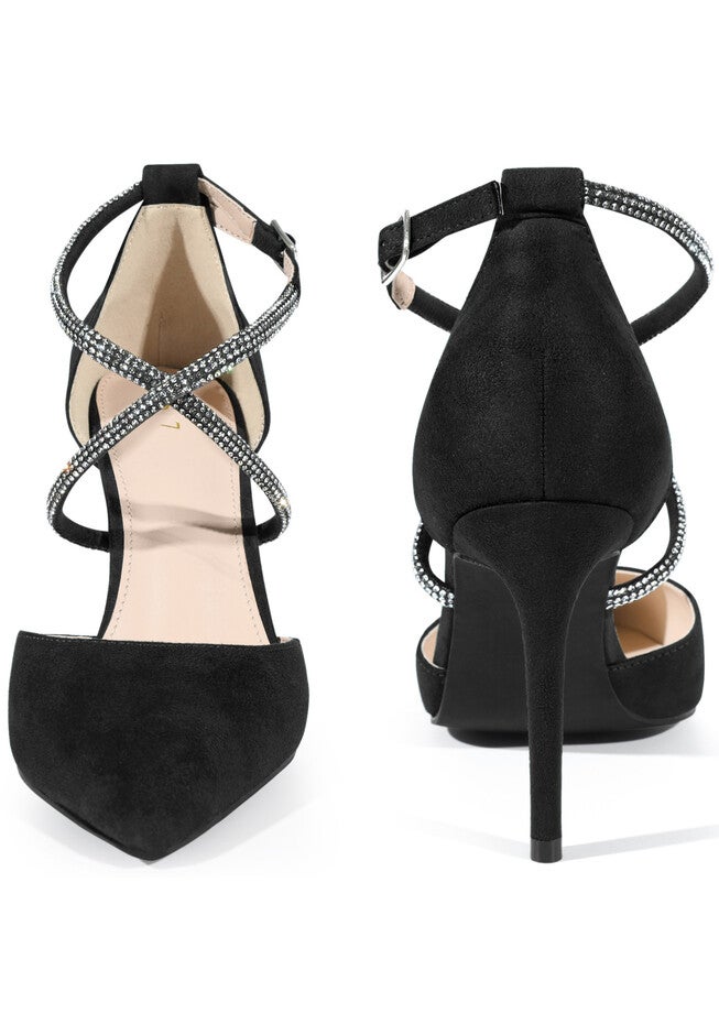 Pointed Toe Crisscross Rhinestone Stiletto Heel Pumps, Black / Black, alternate image number 1
