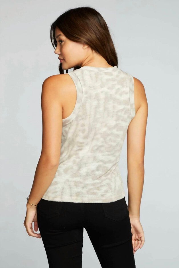 CHASER LINEN JERSEY RAW EDGE MUSCLE TANK IN KHAYA, , alternate image number null