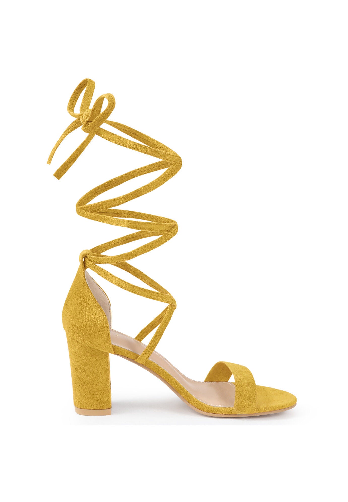 Strappy Chunky High Heels Lace Up Heels Sandals, Yellow / Yellow, hi-res image number 0