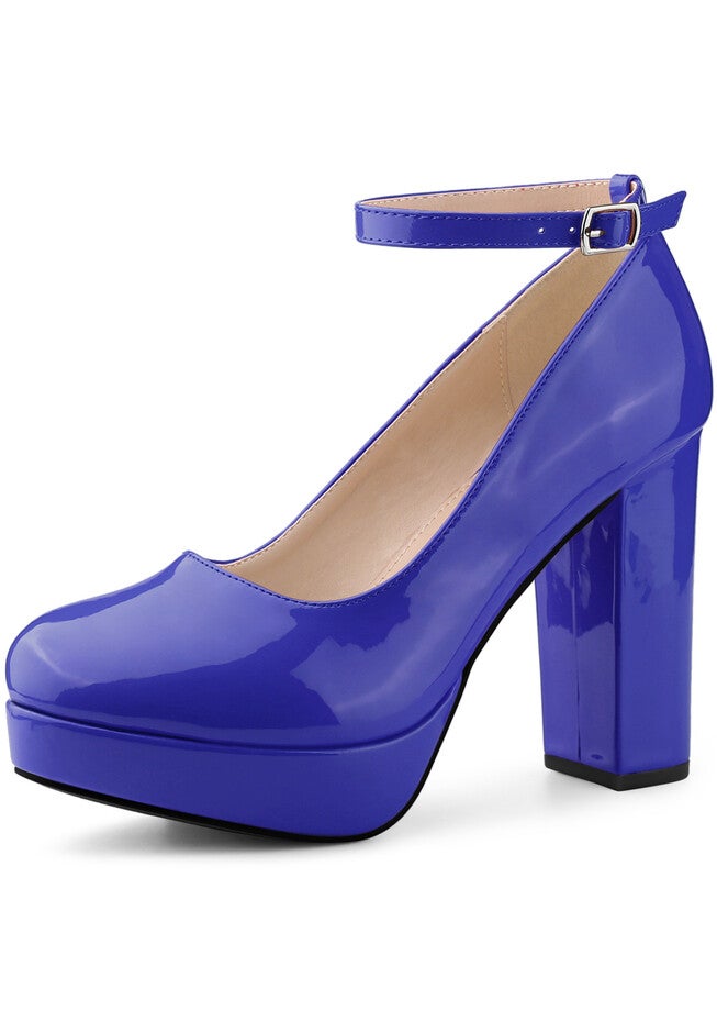 Platform Ankle Strap Chunky Heel Mary Janes Pumps, Blue / Light Blue, hi-res image number 0