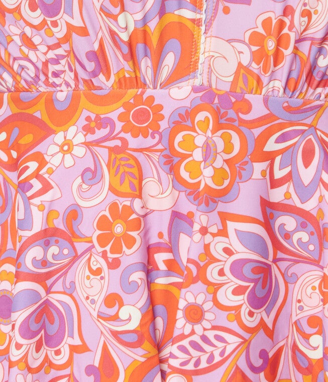 Unique Vintage Bohemian Floral Skirted Wendy Swimsuit, Pink Purple Bohemian Floral / Pink, alternate image number 2