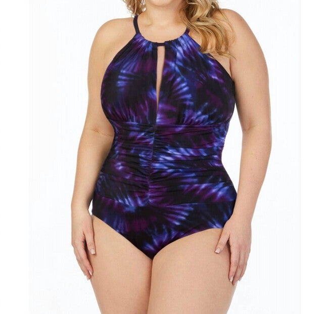 KATRINA KEYHOLE HIGH NECK ONE PIECE SWIMSUIT, Purple / Purple, hi-res image number 0