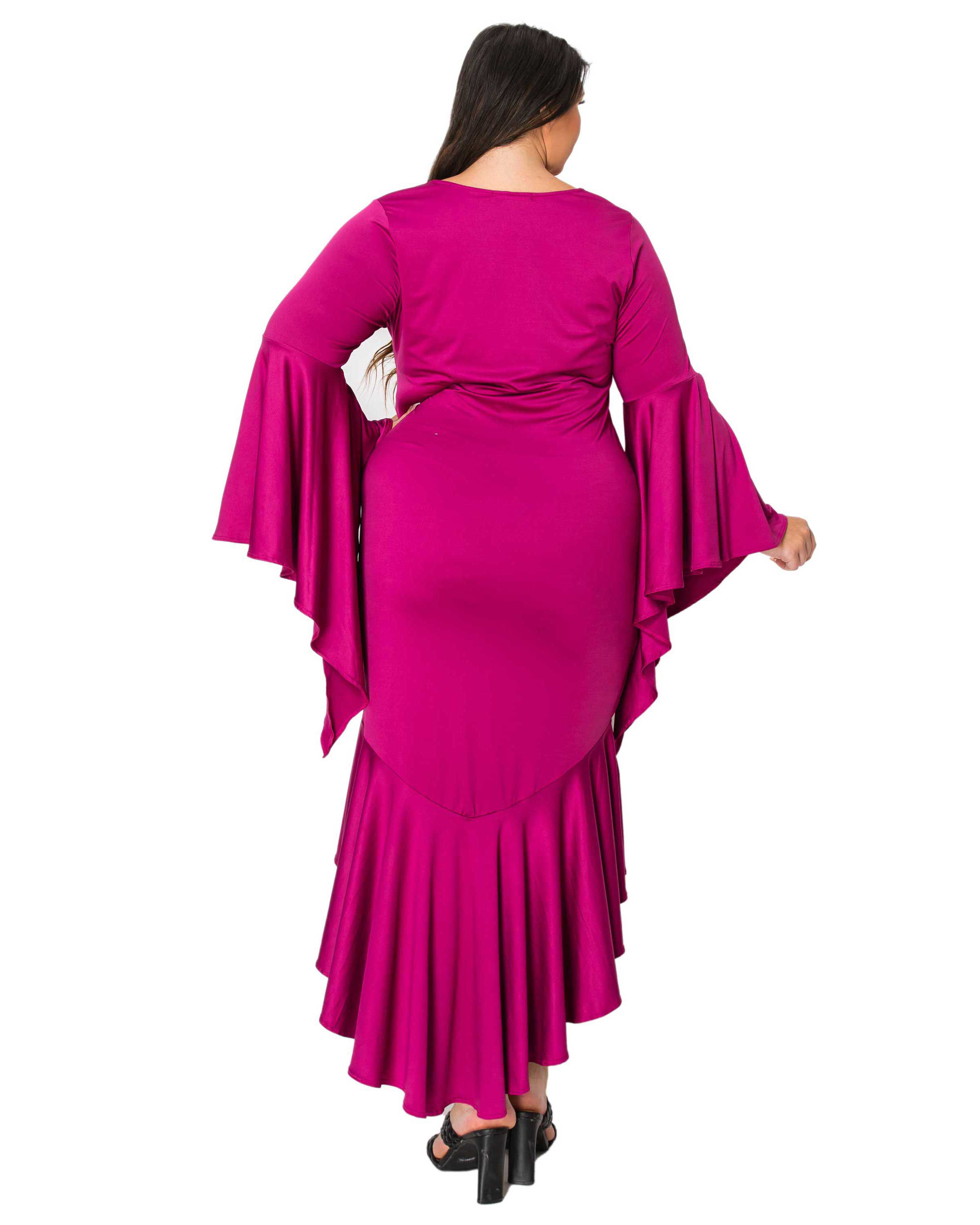 ARIELLE FLOWY MERMAID HEM DRESS, Magenta / Magenta, alternate image number 2