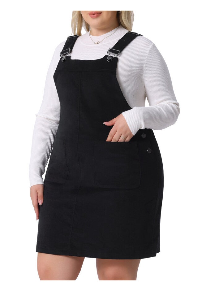 Suspender Skirt Adjustable Strap Pinafore Corduroy Overalls Dress, Black / Black, alternate image number 2