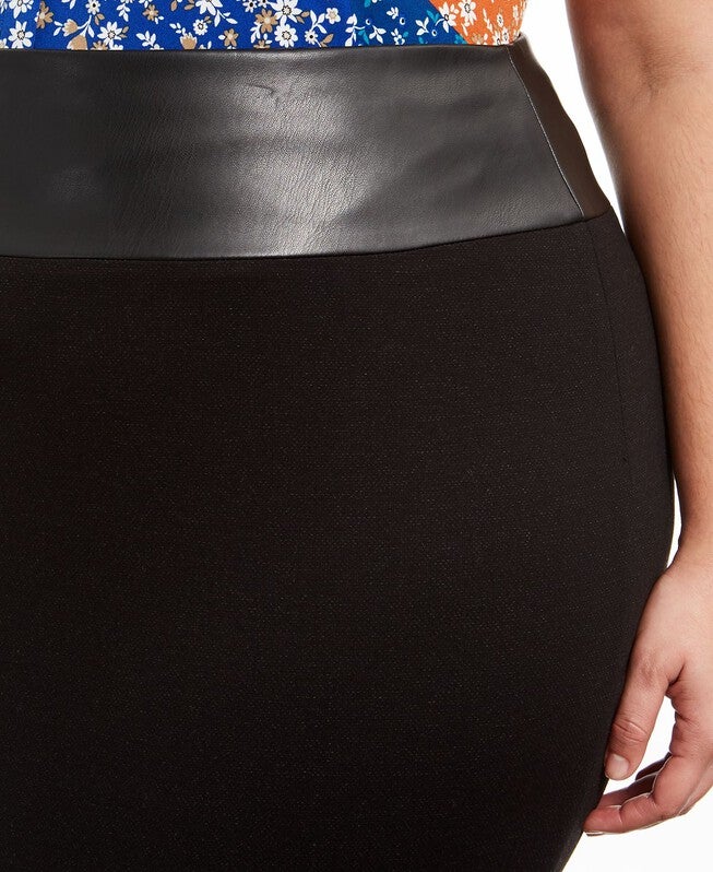 Calvin Klein Women's Plus Faux Leather Trim Pencil Skirt Black Size 24W, Black / Black, alternate image number null