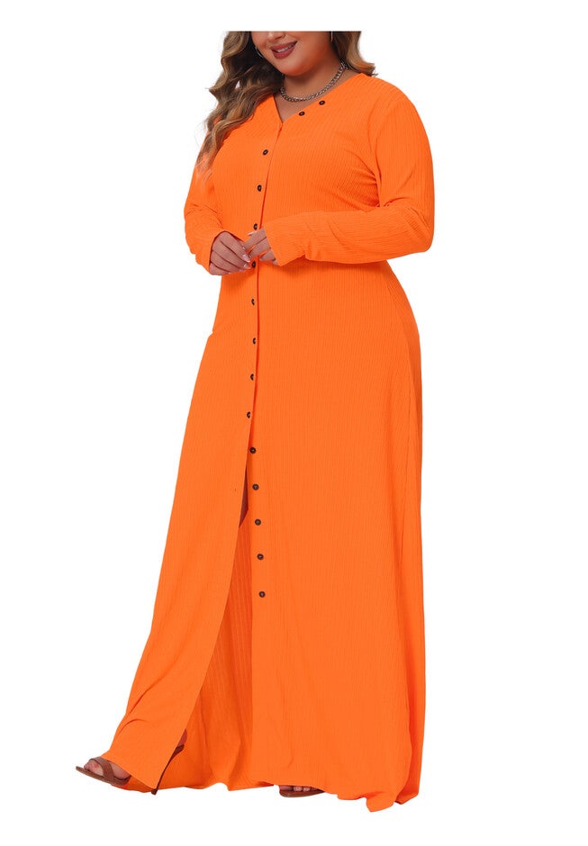 Side Split Long Sleeve Cardigan Cover Up Dress, Orange / Orange, alternate image number 1