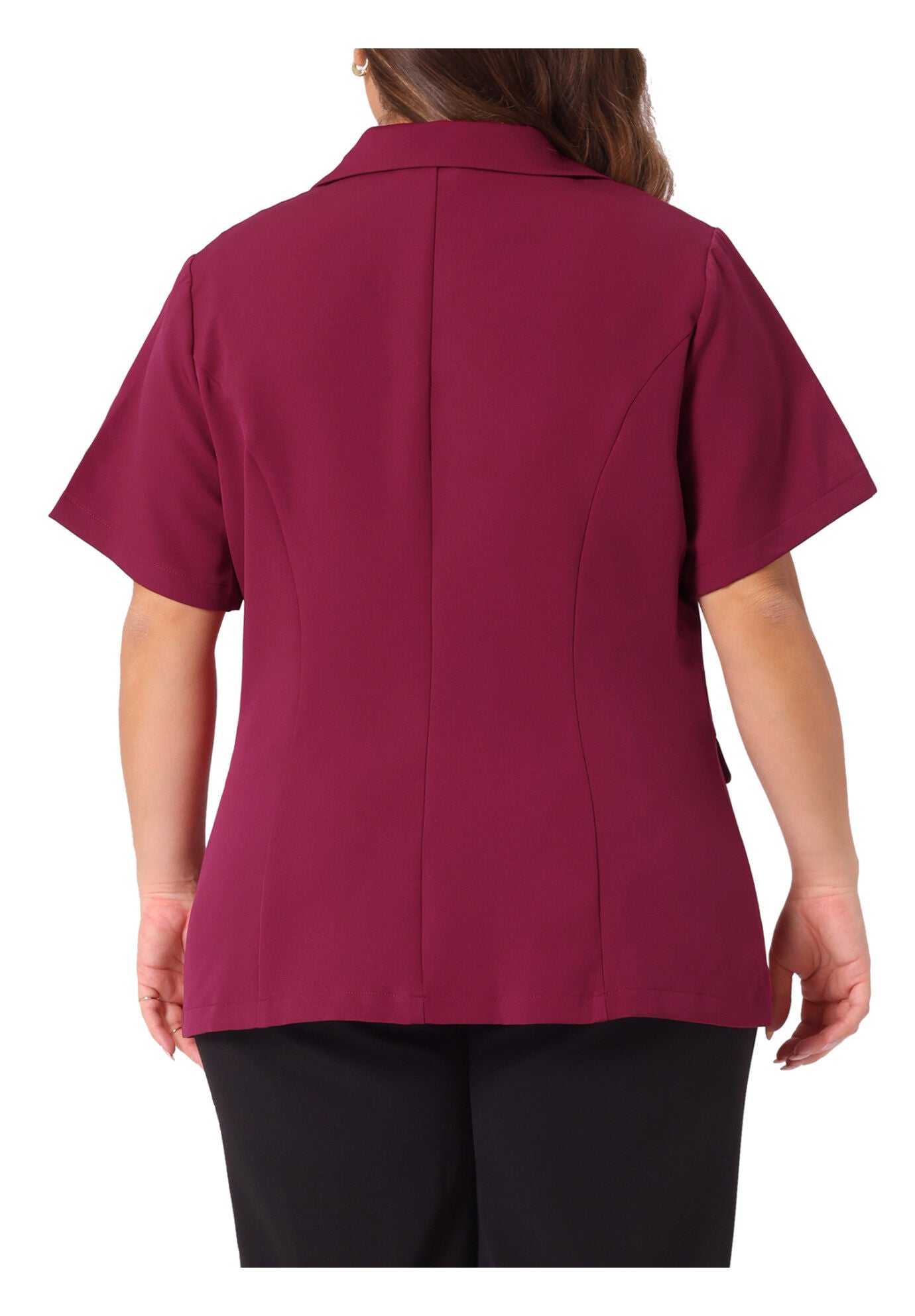 SHORT SLEEVE NOTCHED LAPEL BUTTON WORK BLAZER, Burgundy / Red, alternate image number 3