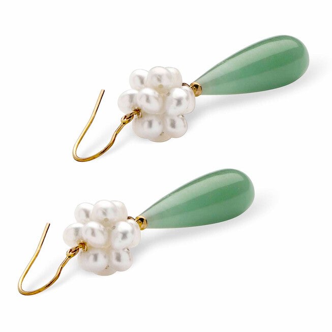 Jade and Cultured Freshwater Pearl Accent 10k Yellow Gold Drop Earrings, Green / Hunter Green, alternate image number null