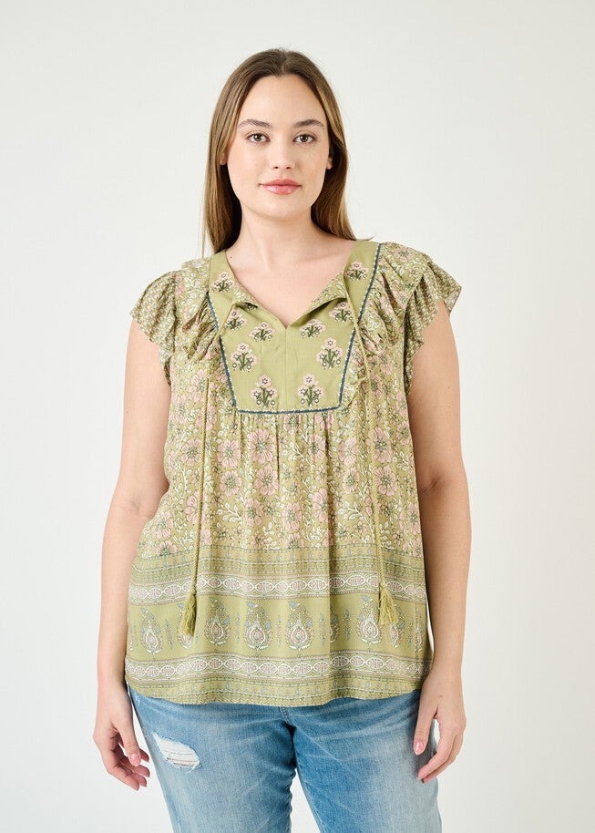 Nancy Embroidered Floral Top, N688 Sage / Light Green, hi-res image number 0