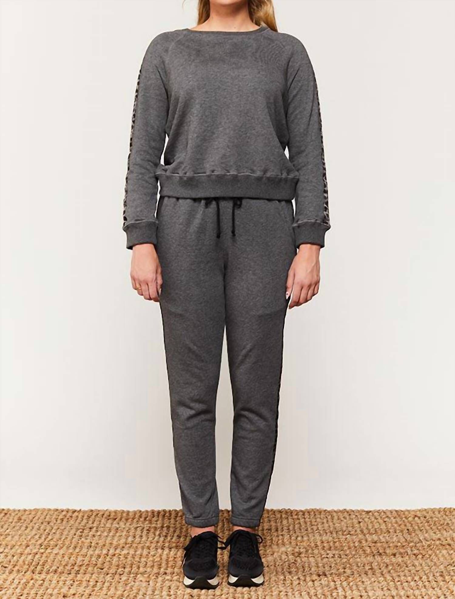 Jill Stripe Jogger in Heather Grey/Leopard, Heather GreyLeopard / Charcoal Grey, hi-res image number 0